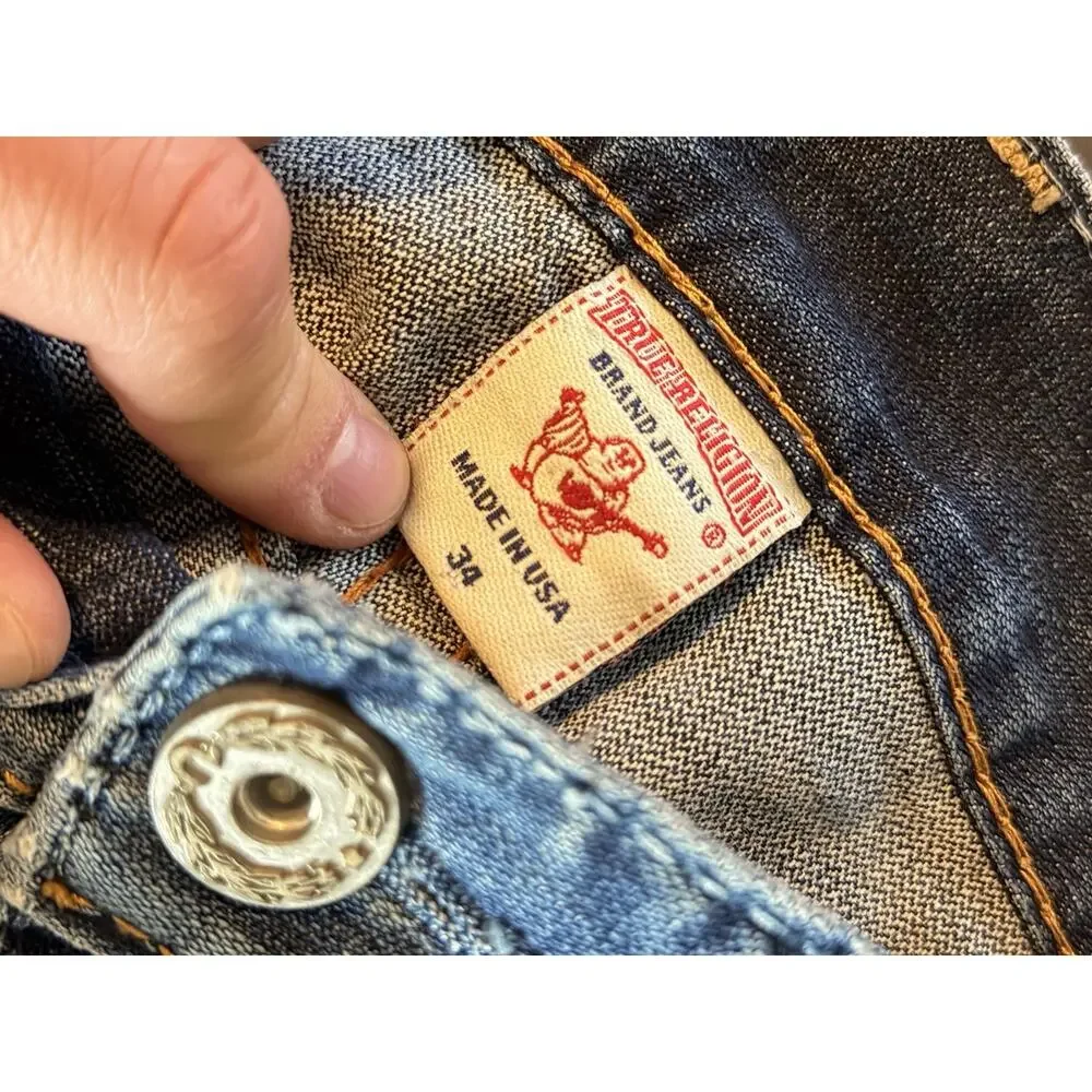 True Religion Billy Big T Distressed Jeans Mens 34 Blue Made In USA Y2K